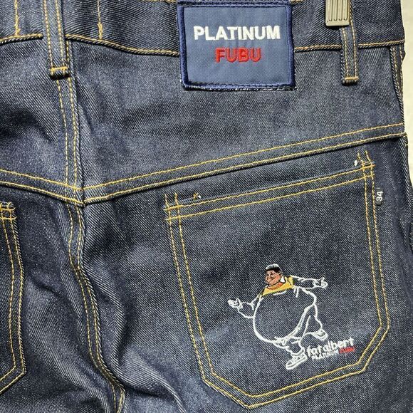 NWOT Platinum Fubu Mens Blue Fat Albert Dark Wash Flat Front Jean Shorts Size 34 - Picture 1 of 9